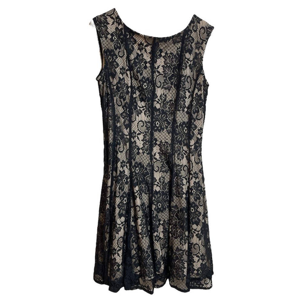 DB Black Nude Lace Sleeveless Fit Flare Drop Waist Mini Dress Size 6